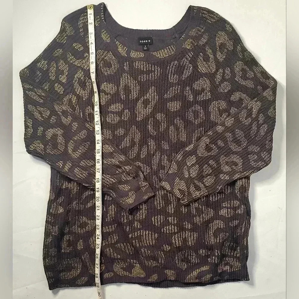 TORRID Wine & GOLD FOIL LEOPARD RIB Pull over Sweater Sz 2 2XL 16-18 US - Picture 5 of 10
